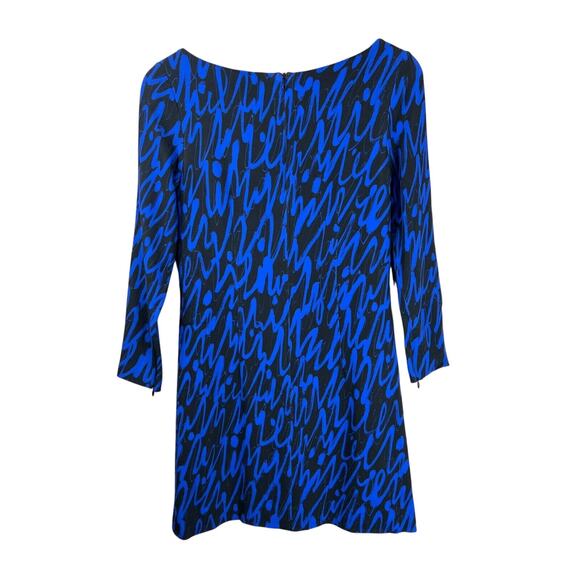 Milly Mini Dress Small Retro Blue Boat‎ Neck 80s Layered Classy Bold Print - Picture 2 of 11